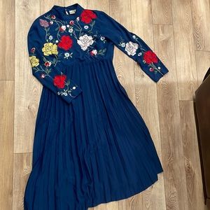 Pleated embroidered Maternity dress